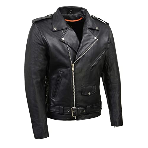 Milwaukee Leather Klassische Motorradjacke für Herren, mit seitlicher Spitze, Polizei-Stil, Schwarz, Größe M von Milwaukee Leather