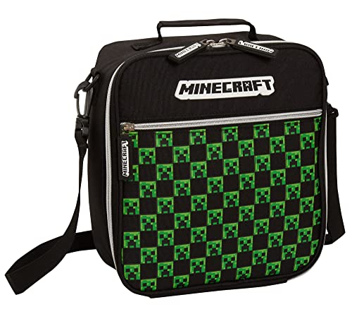 Minecraft Lunchtasche mit Fronttasche mit Reißverschluss, abnehmbarer Schultergurt, für Erwachsene, Kinder, Creeper, Gamer, Schule, isolierte Luchbox von Minecraft