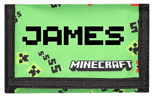 Minecraft - Personalisierter Geldbeutel für Kinder - Grüner Geldbeutel für Videospiele - Ihr Name in Pixelschrift - Minecraft Geschenke - Offizielle Minecraft Merchandise von Minecraft