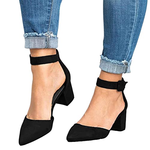 Minetom Blockabsatz Pumps Riemchen Damenschuhe Frühjahr Business Plateau Ballerinas Elegant Schuhe Mit Absatz Für Damen Sommer Spitzenschuhe Geschlossene Bequeme Niedrig Absatzpumps A Schwarz 38 EU von Minetom