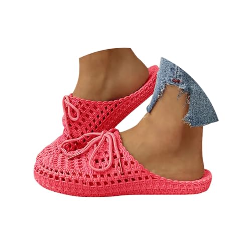 Minetom Damen Atmungsaktiv Mesh Hausschuhe Sommer Hohl Latschen Gartenschuhe Badeschuhe Strand Aqua Slippers Flach Sohle Pantoffeln A Rot 37 EU von Minetom