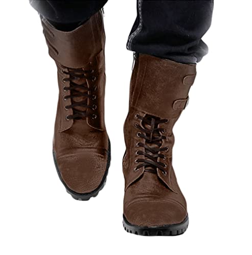 Minetom Herren Western Cowboy Stiefel Stiefeletten Reiterstiefel Vintage Combat Boots Stiefel Biker Boots Mit Blockabsat A Braun 38 EU von Minetom