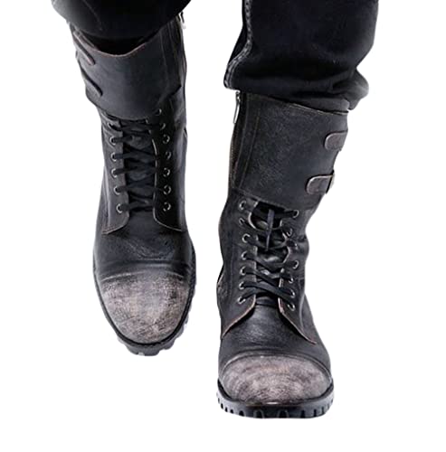 Minetom Herren Western Cowboy Stiefel Stiefeletten Reiterstiefel Vintage Combat Boots Stiefel Biker Boots Mit Blockabsat A Schwarz 40 EU von Minetom