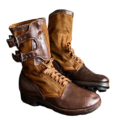 Minetom Herren Western Cowboy Stiefel Stiefeletten Reiterstiefel Vintage Combat Boots Stiefel Biker Boots Mit Blockabsat D Braun 42 EU von Minetom