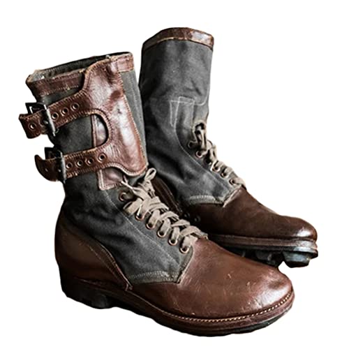 Minetom Herren Western Cowboy Stiefel Stiefeletten Reiterstiefel Vintage Combat Boots Stiefel Biker Boots Mit Blockabsat D Grau 43 EU von Minetom