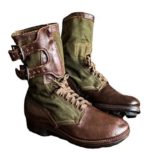 Minetom Herren Western Cowboy Stiefel Motorrad Stiefeletten Reiterstiefel Vintage Combat Boots Motorradstiefel Biker Boots Mit Blockabsat D Grün 45 EU von Minetom