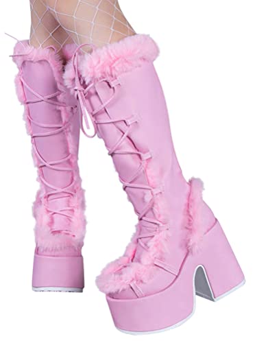 Minetom Winterstiefel Damen Flauschige Stiefel Mit Blockabsatz Warme Gefüttert Frauen Winterboots Wildleder Reißverschluss Schneestiefel Walking Outdoor Winter Schuhe A Rosa 38 EU von Minetom