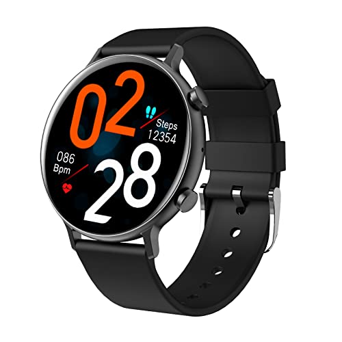 Mingfuxin Bluetooth Smartwatch anrufen, 1.28'' Wasserdicht HD gebogen Voll Touchscreen Fitness Uhr Herzfrequenz Blutdruck Schlaf Aktivität Tracker Sport Smartwatches für Frauen Männer(Schwarz) von Mingfuxin