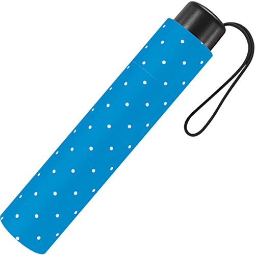 Super Mini Damen Taschenschirm Flash Manual - Dots (hellblau) von Happy Rain