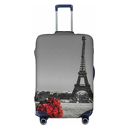 Miniks Reisegepäckabdeckung, Motiv: Paris Tower mit Rose, robuster Koffer-Schutz, passend für 45,7 - 81,3 cm große Gepäckstücke, Größe XL, Schwarz, X-Large von Miniks