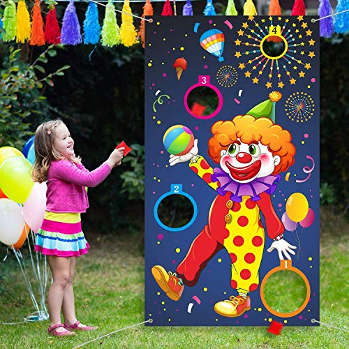 Miotlsy Werfen Spiele Karneval Wurf Spiel Clown Banner mit 3 Bohnen Säcke Zirkus Bohnen Säcke Wurf Spiel für Karneval Party Aktivitäten Zirkus Lieferungen für Kinder und Erwachsene von Miotlsy