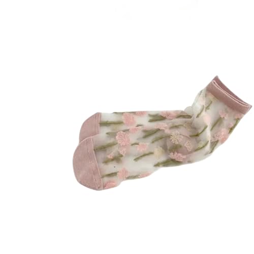 MiqiZWQ Socken Damen 1 Paar Dünne Transparente Seidensocken Florale Süße Süße Japanische Sommersocken Frauen Mittelschwere Elastizität Sahne Farbsocken-2 von MiqiZWQ