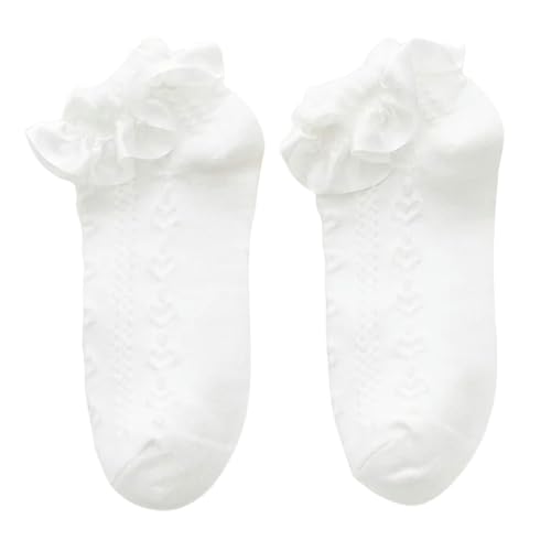 MiqiZWQ Socken Damen 2 Paare Spitze Rüschen Socken Solid Farbe Schwarz Weiß Beige Kurze Socken Frauen Süße Mädchen Süße Knöchelsocken-Weiß-A von MiqiZWQ