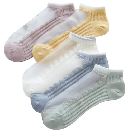 MiqiZWQ Socken Damen 5 Paar Spitzennetzfischnetz Socken Transparente Stretchelastizität Knöchel -Netto -Garn Dünne Frauen Kühle Socken-A von MiqiZWQ