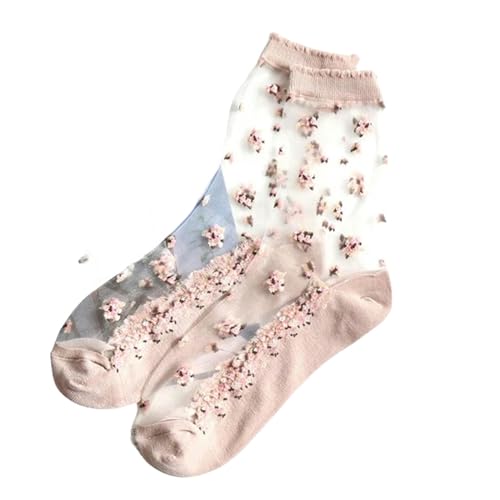 MiqiZWQ Socken Damen Sommer Süße Transparente Socken Atmungsaktive Elastische Blume Weibliche Socken Kristall Dünne Spitze Kurze Mädchen Socken Socken-D von MiqiZWQ