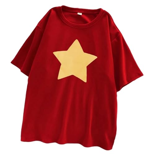 MiqiZWQ T Shirt Damen Süße Gelbe Star Print T-Shirts Weibliche Mode Lässige T-Shirts Straße T-Shirt Frauen T-Shirt-Rot-XXL von MiqiZWQ