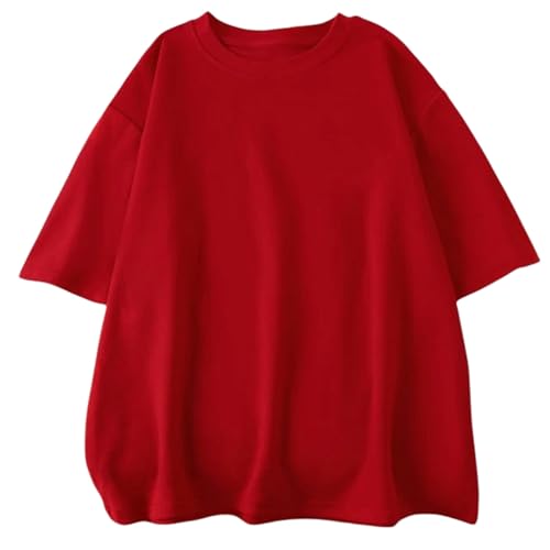 MiqiZWQ T Shirt Damen T-Shirt-Simple T-Shirts Retro Atmungsaktive Kurzärmelige Bequeme T-Shirts Frauen-Rot-4Xl von MiqiZWQ
