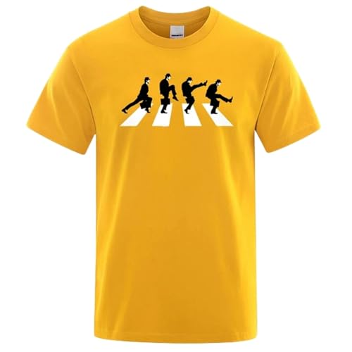 MiqiZWQ T-Shirts für Herren Männer T-Shirt Mode Lustige Kurze Ärmel-Baumwoll-T-Shirt-Persönlichkeit T-Shirt-Gelb-L von MiqiZWQ