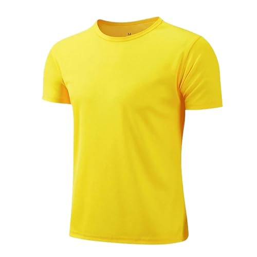 MiqiZWQ T-Shirts für Herren Schnelltrockner Runde Neck Sport T-Shirt Gymnastik-Trikots Fitness Shirt Trainer Running T-Shirt Männer Atmungsaktive Sportswear-Gelb-3Xl-A von MiqiZWQ