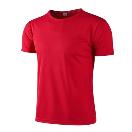 MiqiZWQ T-Shirts für Herren Schnelltrockner Runde Neck Sport T-Shirt Gymnastik-Trikots Fitness Shirt Trainer Running T-Shirt Männer Atmungsaktive Sportswear-Rot-3Xl-A von MiqiZWQ