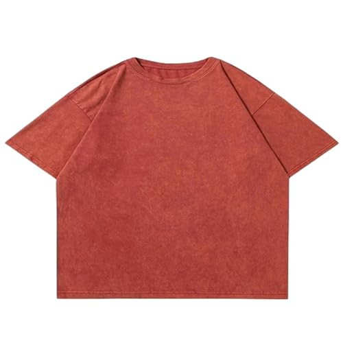 MiqiZWQ T-Shirts für Herren Sommergewaschene T-Shirt Für Männer Baumwolle Lose O-Neck Tee Herren Tops Casual Vintage Short Sleeve T-Shirt-Rot-XL von MiqiZWQ