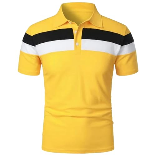 MiqiZWQ T-Shirts für Herren Sommerhemd Herren Große T-Shirts Stritching Shorts Ärmeln Turndown Kragen Business Tee Shirt Sweatwear-Gelb-3Xl (70-85 Kg) von MiqiZWQ