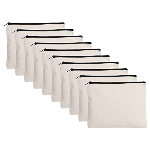 Misazy DIY Blanko Stoffbeutel, 10 Stück Täschchen mit Reißverschluss Täschchen Canvas Blanko Stoffbeutel Reißverschluss Tasche zum Bemalen Kinderzum Malen Schule Basteln Reisen, 13 x 10 cm von Misazy