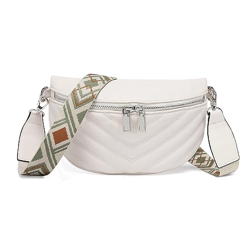 Miss Lulu Bauchtasche Damen Crossbody Bag Damen Brusttasche Breiter Gurt mit Reißverschluss Stylisch Beige von Miss Lulu