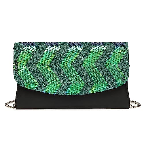 Miss Lulu Clutch Damen mit glänzenden Pailletten, Vintage-Streifenmuster, Crossbody oder Umhängetasche von Miss Lulu