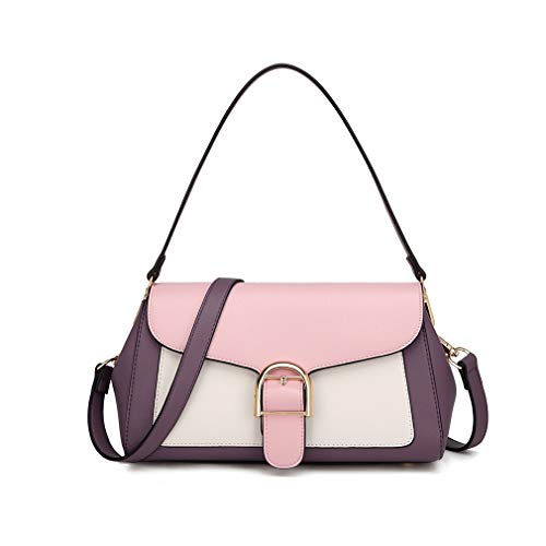 Miss Lulu Damen Henkeltasche Handtasche Exquisite Color Match Umhängetasche Kompakte Einkaufstasche M (Purpur/Rosa) von Miss Lulu