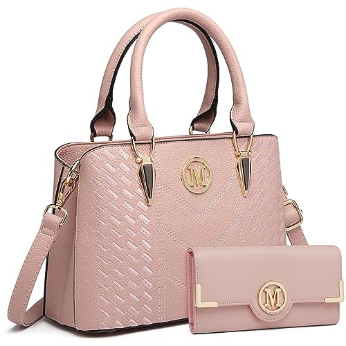 Miss Lulu Handtasche Damen, Handtasche Damen Mittelgroß Tasche Damen Mittelgroß Elegant Henkeltasche Damen Citytasche Handtasche Geldbörsen-Set (Rosa - mit Geldbörse) von Miss Lulu