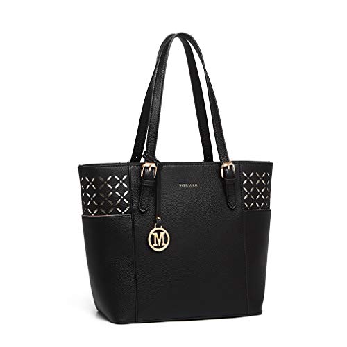 Miss Lulu Handtasche Damen Shopper handtasche schwarz Elegantes Schultertaschen Laser-Gravur Große Damentasche mit verstellbarem Schulterriemen von Miss Lulu