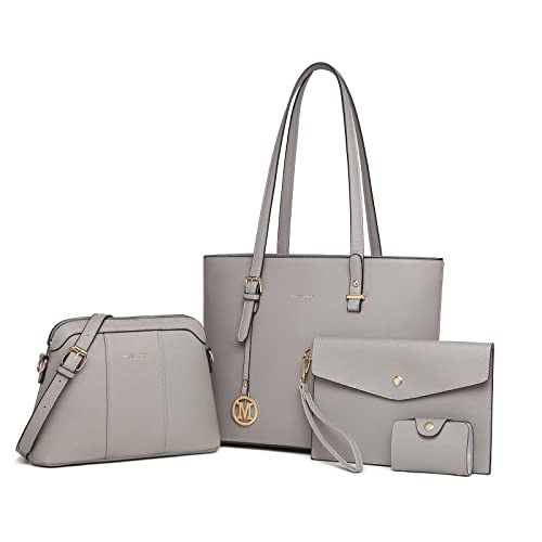 Miss Lulu Schultertasche Damen Henkteltasche Große Handtaschen PU Leder Frauen Umhängetaschen Elegant Shopper Taschen Kartenetui Verstellbarer Schultergurt 4-teiliges Set Grau von Miss Lulu