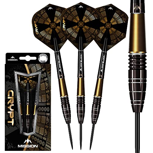 Mission darts d1594 crypt | dartpfeile-set mit premium 90% wolfram schwarz und gold pvd beschichtetem schaft und stahlspitze, m1, 22g von Mission Darts