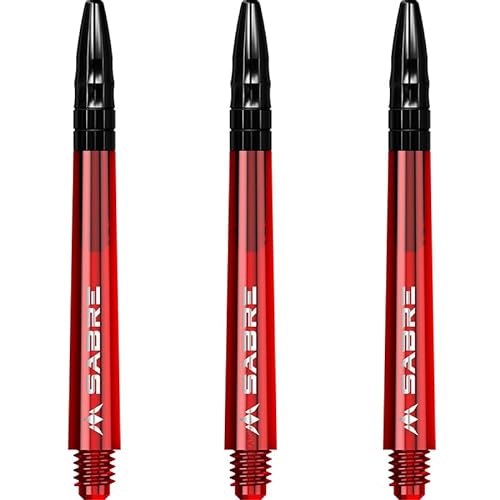 Mission Darts Sabre Shafts | langlebige Polycarbonat-Vorbauten mit schwarzer Aluminium-Oberseite | 3 Sets mit 3 Schäften | rot | mittel (S1545) von Mission Darts