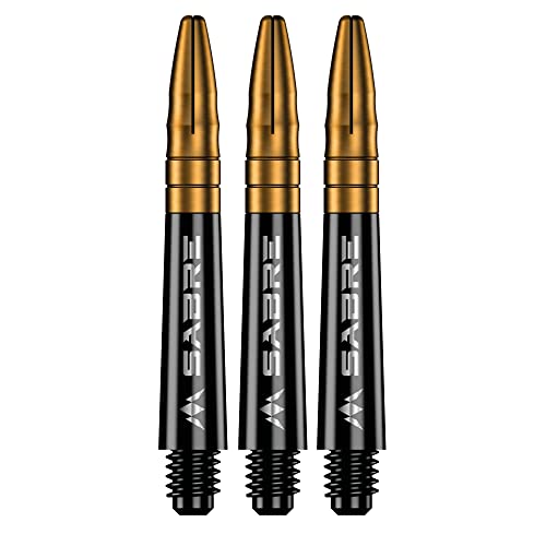 Mission Darts Sabre Shafts | Durable Black Polycarbonate Stems with Coloured Aluminium Top | 1 Set of 3 Shafts | Gold | Short (S1517) von Mission Darts