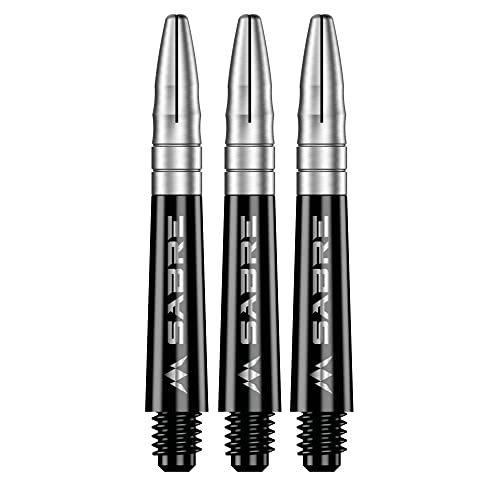Mission Darts Sabre Shafts | Durable Black Polycarbonate Stems with Coloured Aluminium Top | 1 Set of 3 Shafts | Silver | Short (S1523) von Mission Darts