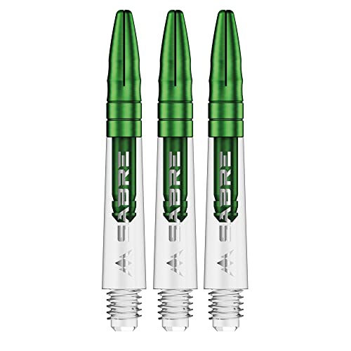 Mission Darts Sabre Shafts | Durable Clear Polycarbonate Stems with Coloured Aluminium Top | 1 Set of 3 Shafts | Green | Short (S1535) von Mission Darts