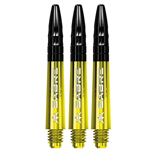 Mission Darts Sabre Shafts | Durable Polycarbonate Stems with Black Aluminium Top | 1 Set of 3 Shafts | Yellow | Short (S1562) von Mission Darts