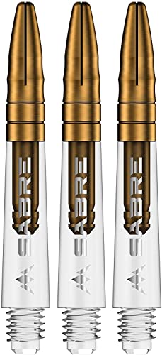 Mission Darts Sabre Shafts | Durable Clear Polycarbonate Stems with Coloured Aluminium Top | 1 Set of 3 Shafts | Gold | Short (S1538) von Mission Darts