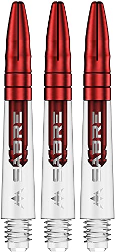 Mission Darts Sabre Shafts | Durable Clear Polycarbonate Stems with Coloured Aluminium Top | 1 Set of 3 Shafts | Red | Short (S1529) von Mission Darts