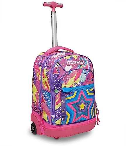 Mitama Trolley Schule RUN Star & Fun, Lila - Rucksack mit doppeltem Fach, wasserdicht, versenkbare Schultergurte - verstärkter Stoßfängerboden, violett, Taglia unica, Modern von Mitama