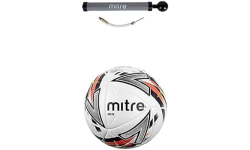 Mitre Delta One Fußball Weiß/Schwarz/Rotorange 4 mit Ballpumpe von Mitre