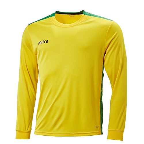 Mitre Herren Charge Langärmliges Fußball-Shirt Match Day, Gelb/Smaragd, Medium/38-40 Inch von Mitre