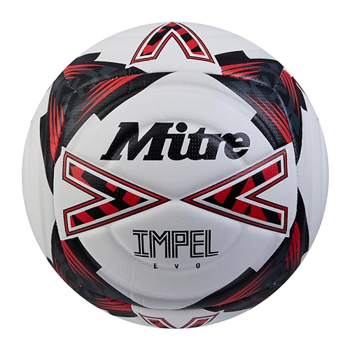Mitre Impel Evo 24 Fußball, Unisex, für Erwachsene, Weiß/Schwarz/Lätzchen Rot, Größe 4 von Mitre