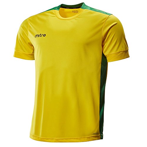 Mitre Kinder Charge Kurzärmliges Fußball-Shirt Match Day, Gelb/Smaragd, Large/30-32 Inch von Mitre