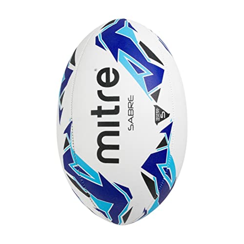 Mitre Sabre Rugbyball, extra starkes Innenfutter, volles Gewicht, sehr beliebt, weiß, blau, türkis, Ballgröße 5 von Mitre