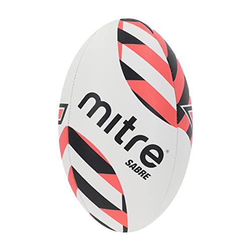 Mitre Rugbyball | extra starkes Futter | volles Gewicht | sehr beliebt, Weiß/Schwarz/Orange, 3 von Mitre