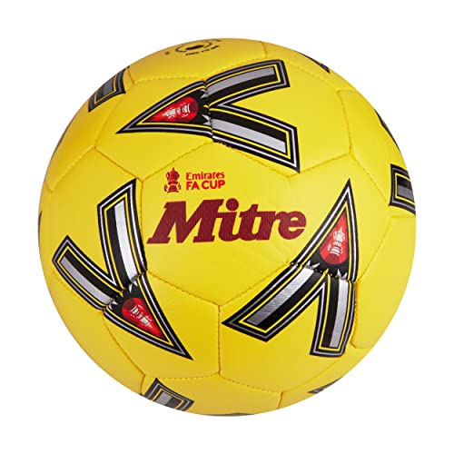 Mitre Train FA Cup Fußball 22/23 - Hochleistungs-Trainingsball - extra strapazierfähige Ausführung - Ball - gelb/schwarz/rot von Mitre
