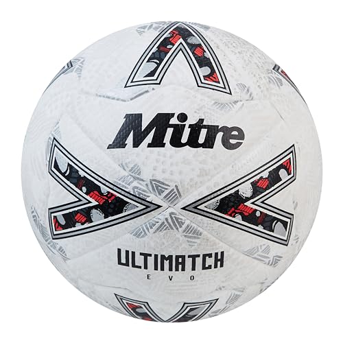 Mitre Ultimatch Evo 24 Fußball, Unisex-Erwachsene, Weiß/Off-White/Trophy Silver, 3 von Mitre